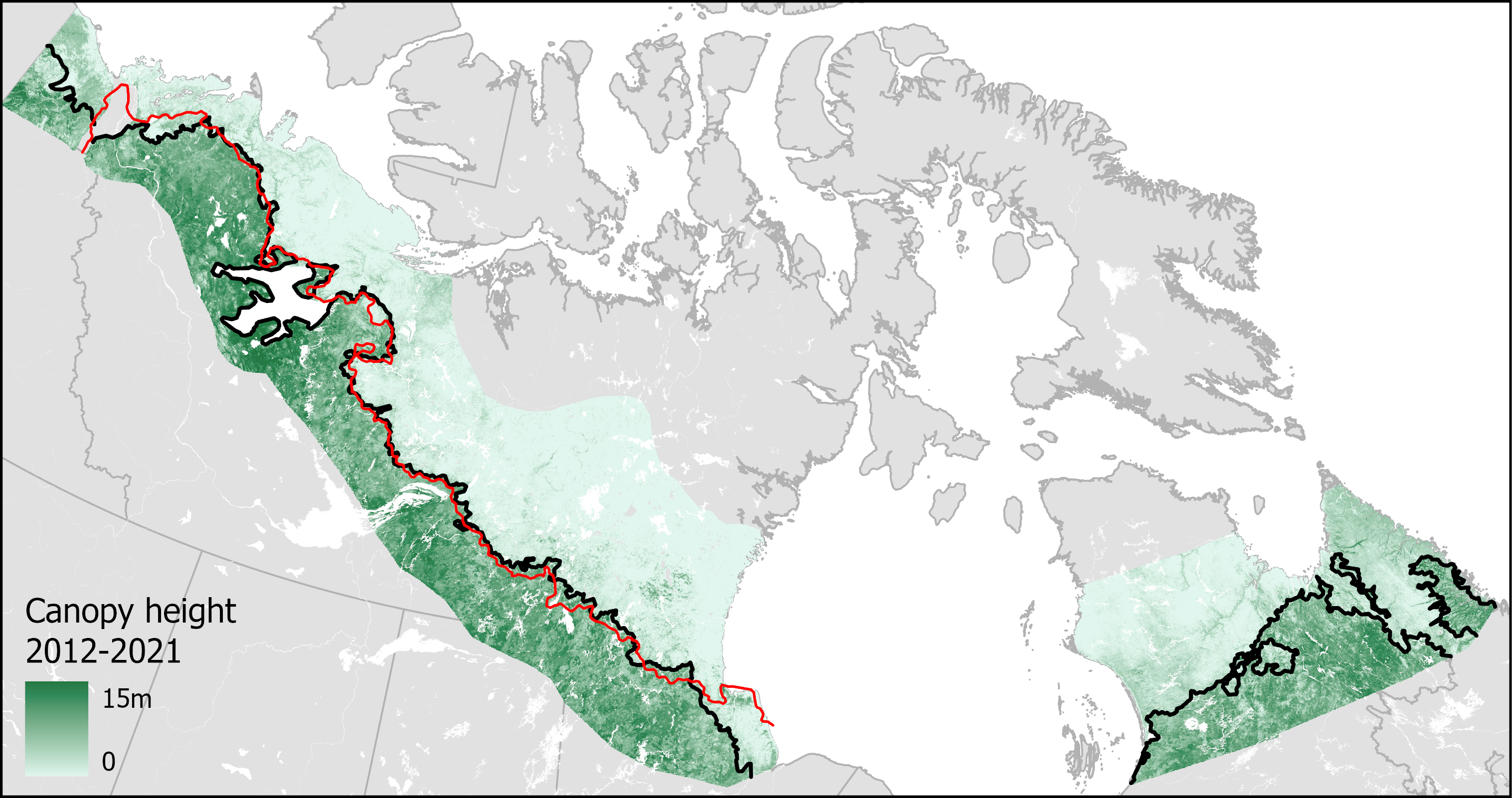 Map of canopy height and the northern forest limit across Canada generated using Landsat satellite time-series.